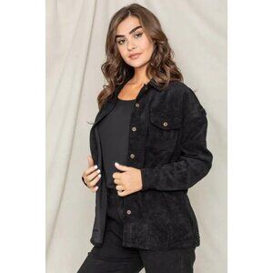 Plus Size Corduroy Boyfriend Oversized Shacket – Black (1XL)